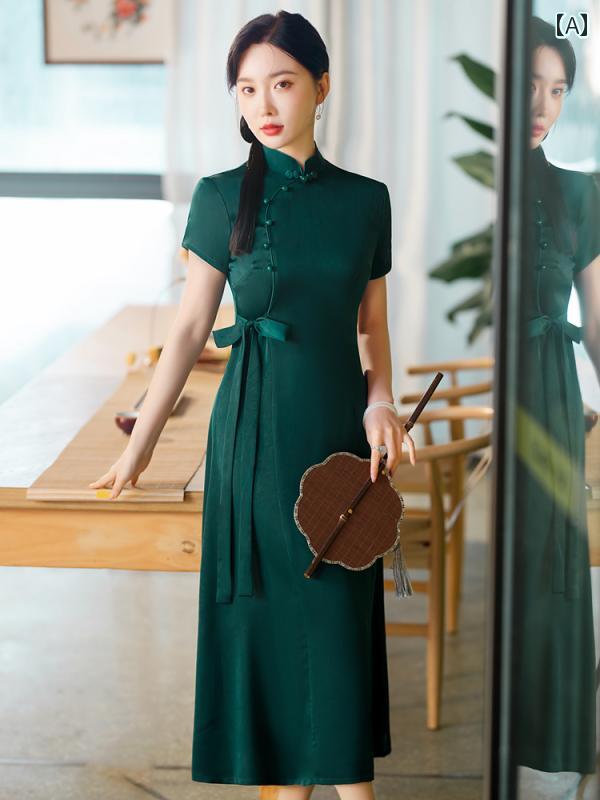 チャイナ風 レディース ファッション おしゃれ 上品 アオザイ チャイナ ドレス 夏 叔母 母 ドレス レトロ A