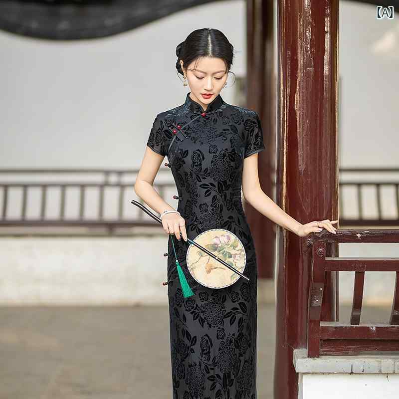 チャイナドレス レディース エレガント 上品 おしゃれ 華やか 春 レングス レトロ 母