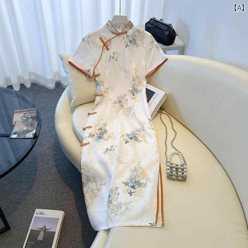 チャイナドレス レディース エレガント 上品 おしゃれ 華やか フル オープン ガーリー レトロ 中国 ドレス 夏に 普段着