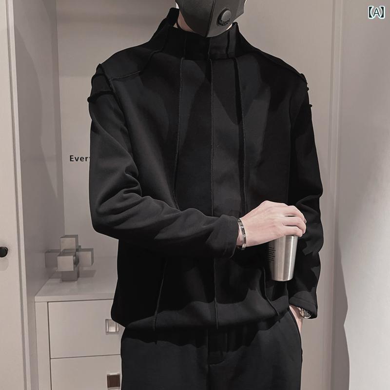 メンズ トップス カジュアル ファッション おしゃれ パッチワーク スウェットシャツ ハーフ タートルネ..