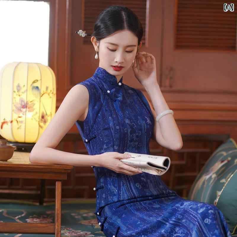 チャイナドレス レディース エレガント 上品 おしゃれ 華やか ノースリーブ スリム エレガント ドレス 普段着 伝統 ロング(4)