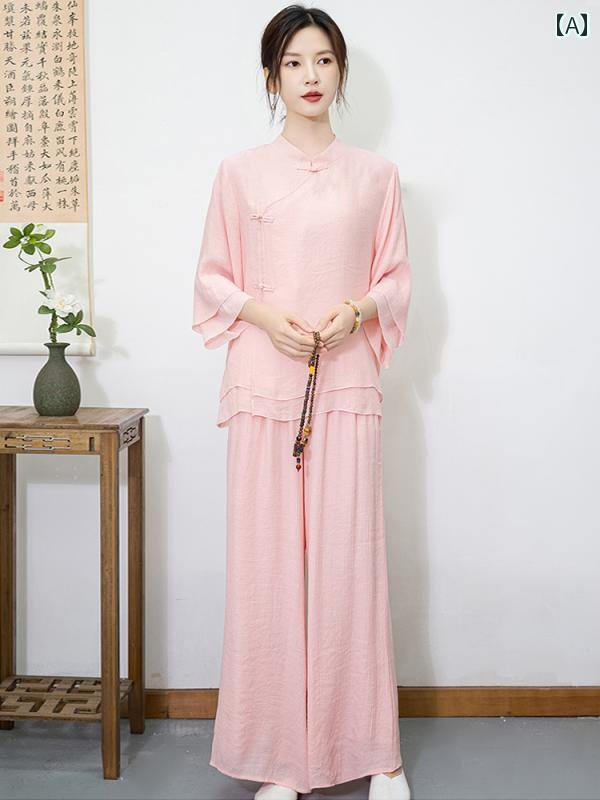 チャイナ風 レディース ファッション おしゃれ 上品 仏教 瞑想 服 新 瞑想 茶師服 茶 エレガント 瞑想 ルームウェア 練習 服