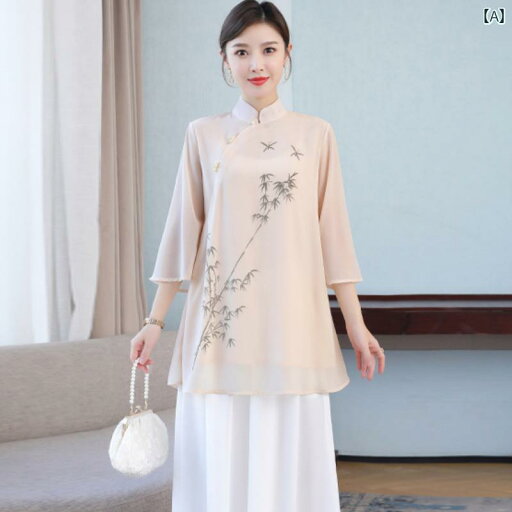 セットアップ レディース 上品 おしゃれ サロン ユニフォーム チャイナ風 瞑想 茶師服 フェアリー プリント シフォン トップス 唐 装 茶師服 セットアップ レディース 上品 おしゃれ サロン ユニフォーム チャイナ風 瞑想 茶師服 フェアリー プリント シフォン トップス 唐 装 茶師服