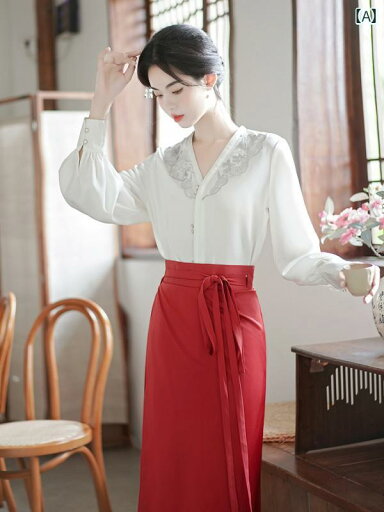 チャイナ風 レディース ファッション 上品 おしゃれ 馬顔 スカート シャツ 白 新 漢服 スリーブ v ネック トップス 長袖 刺繍 シャツ チャイナ風 レディース ファッション 上品 おしゃれ 馬顔 スカート シャツ 白 新 漢服 スリーブ v ネック トップス 長袖 刺繍 シャツ