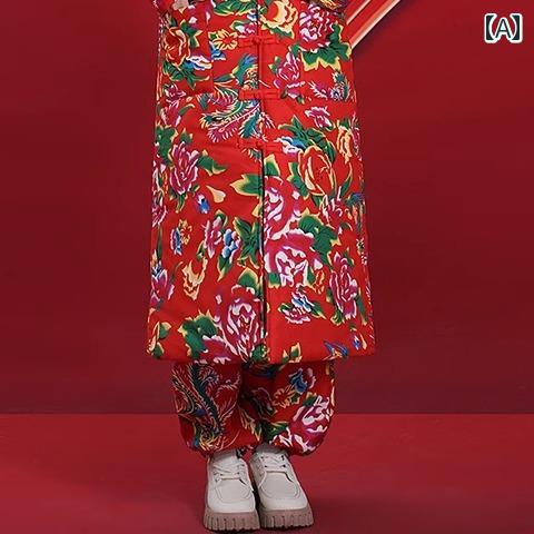 セットアップ レディース カジュアル おしゃれ 花 綿入り ジャケット 大 花 綿入り ジャケット 大 花柄 綿入り ジャケット ロング 綿入り ジャケット 冬 綿入り コート ズボン