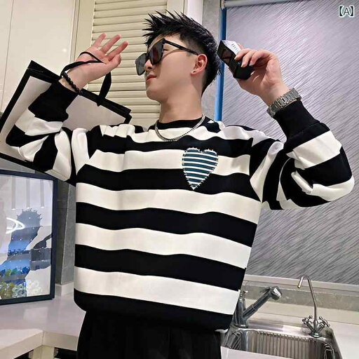 メンズ トップス カジュアル ファッション おしゃれ ラブ パッチ トレンディ ストライプ コントラスト 春秋 ファッション 長袖 メンズ トップス カジュアル ファッション おしゃれ ラブ パッチ トレンディ ストライプ コントラスト 春秋 ファッション 長袖