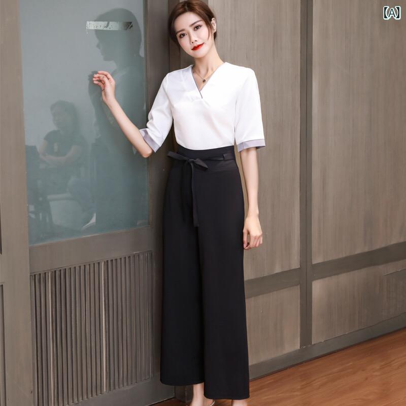 エステ ユニフォーム レディース 制服 サロン おしゃれ リラクゼーション クリニック つぼ マッサージ 技師 春夏 パンツ セットアップ