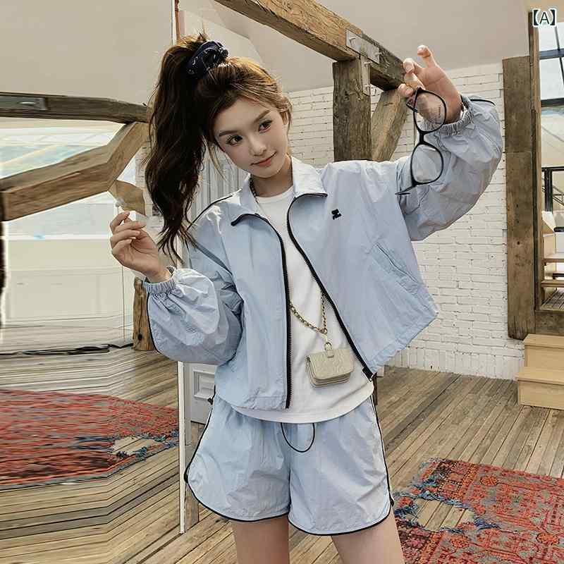 レディース ファッション カジュアル おしゃれ デート 女子会 普段使い ブルー 軽量 涼しい 涼しい 日焼け防止 夏 韓国 カジュアル トップス ショートパンツクール 2点 セット