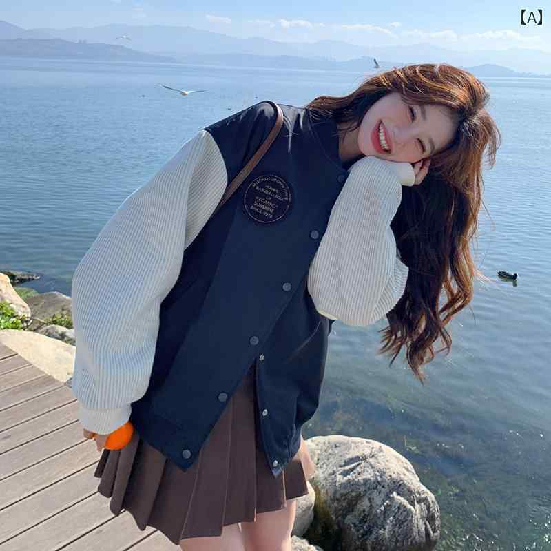 アウター レディース カジュアル おしゃれ 普段使い ブルー ジャケット 春秋 アメリカン レトロ カレッジ カジュアル ジャケット