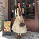 レディース ファッション カジュアル おしゃれ デート 女子会 普段使い 初秋 着 ティーブレイク フレンチ 花柄 ドレス レトロ ベスト 2点 セット
