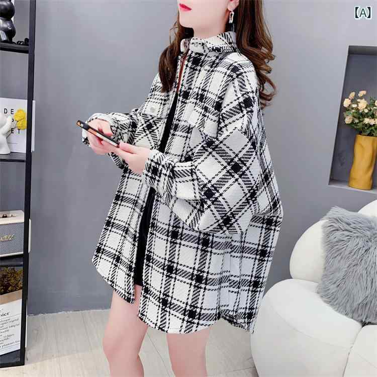 レディース トップス カジュアル おしゃれ 上品 大きめサイズ レングス 厚手 起毛 チェック シャツ 春秋 韓国 カーディガンジャケット