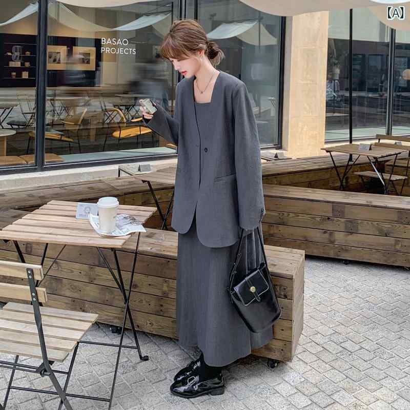 レディース ファッション カジュアル おしゃれ 女子会 デート グレー スカート 初秋 リラックス ジャケット ドレス 2点 セット