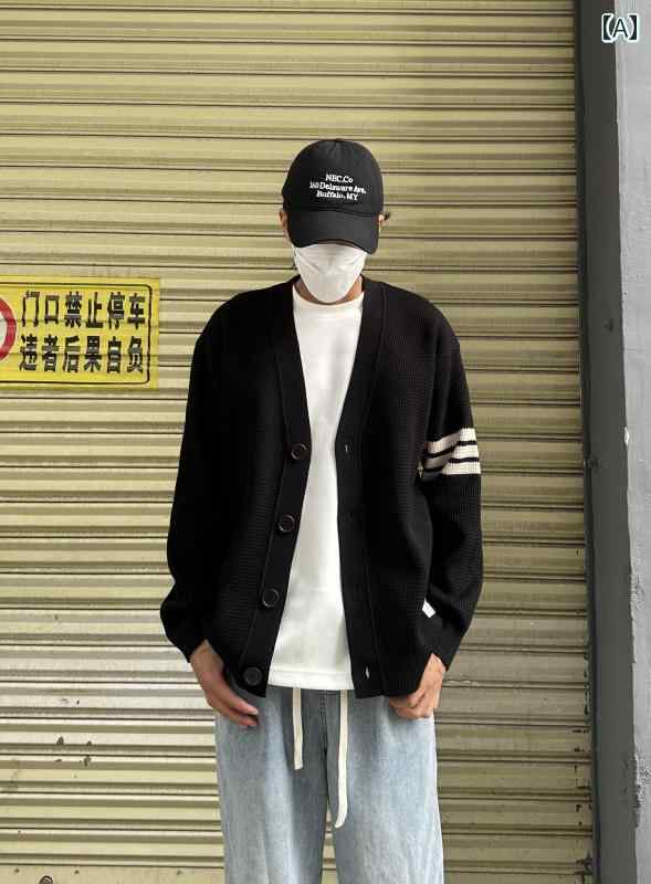 トップス メンズ おしゃれ カジュアル 普段使い 韓国 シンプル 秋冬 ストライプ コントラスト ニットカ..