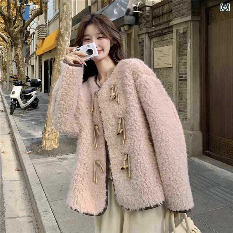 アウター レディース カジュアル おしゃれ 普段使い ミルク ピンク ワンピース ウール コート 冬 チャイナ風 ショート プレート バックル