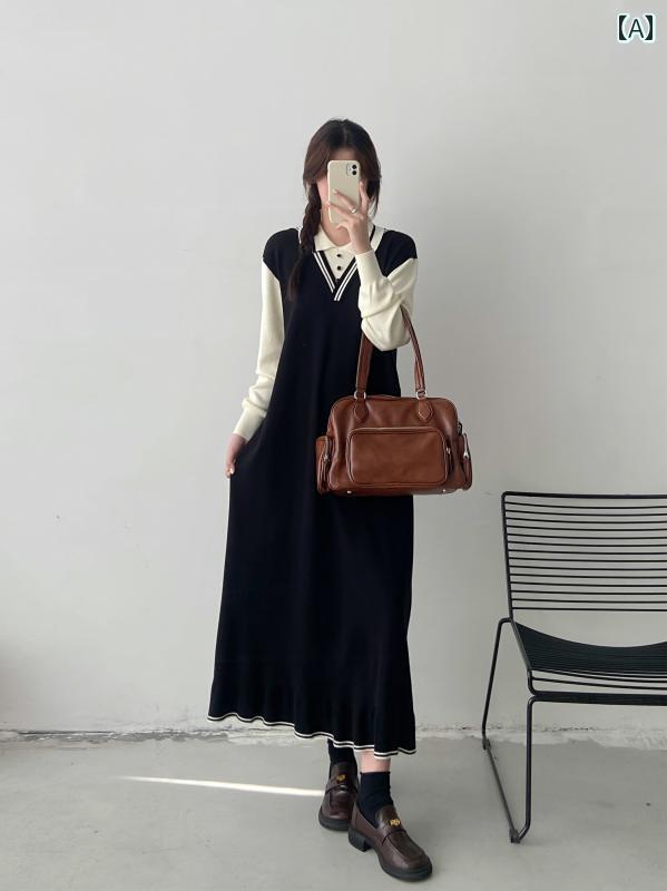 ワンピース レディース カジュアル デート おしゃれ 大きめサイズ ロング セーター 秋冬 スリム インナー ニット ロング