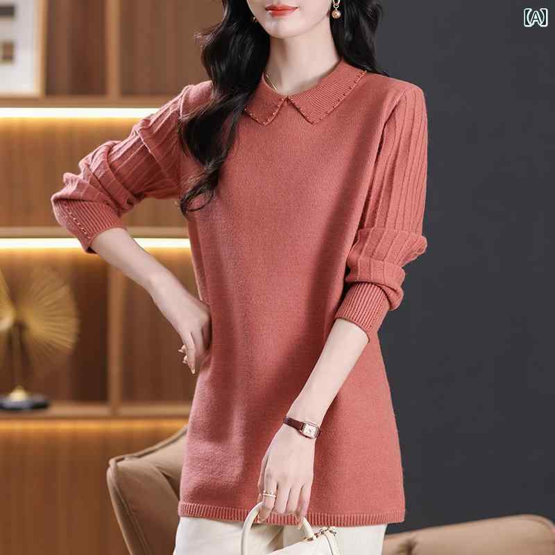 チュニック レディース 上品 通勤 オフィス カジュアル 婦人服 トップス ウール セーター 大きめサイズ セーター レングス 人形 襟 セーター スカート シャツ