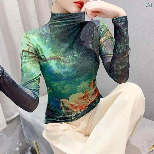 トップス レディース おしゃれ カジュアル 個性 普段使い 秋冬 ハイネック メッシュシャツ 長袖 Tシャツ スリムフィット 高さ プリントプルオーバー トップス レディース おしゃれ カジュアル 個性 普段使い 秋冬 ハイネック メッシュシャツ 長袖 Tシャツ スリムフィット 高さ プリントプルオーバー