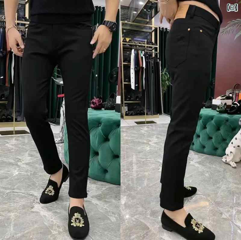 ズボン メンズ カジュアル おしゃれ パンツ 秋冬 クリーン ビジネス スリム スモール ストレート 黒 ファッション