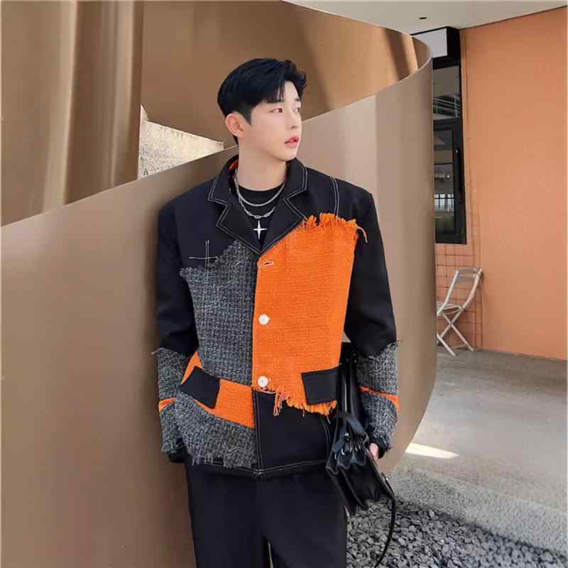 アウター メンズ カジュアル おしゃれ 対照 カラー 秋冬 ウール ジャケット トレンディ コート