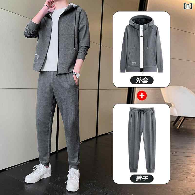 セットアップ メンズ カジュアル おしゃれ スポーツ 春秋 カーディガンフード スウェットシャツ 大きめサイズ ジャケット コンプリート