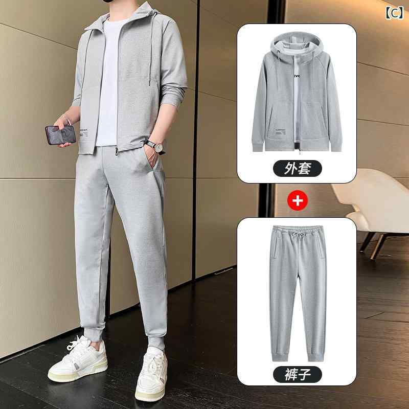 セットアップ メンズ カジュアル おしゃれ スポーツ 春秋 カーディガンフード スウェットシャツ 大きめサイズ ジャケット コンプリート