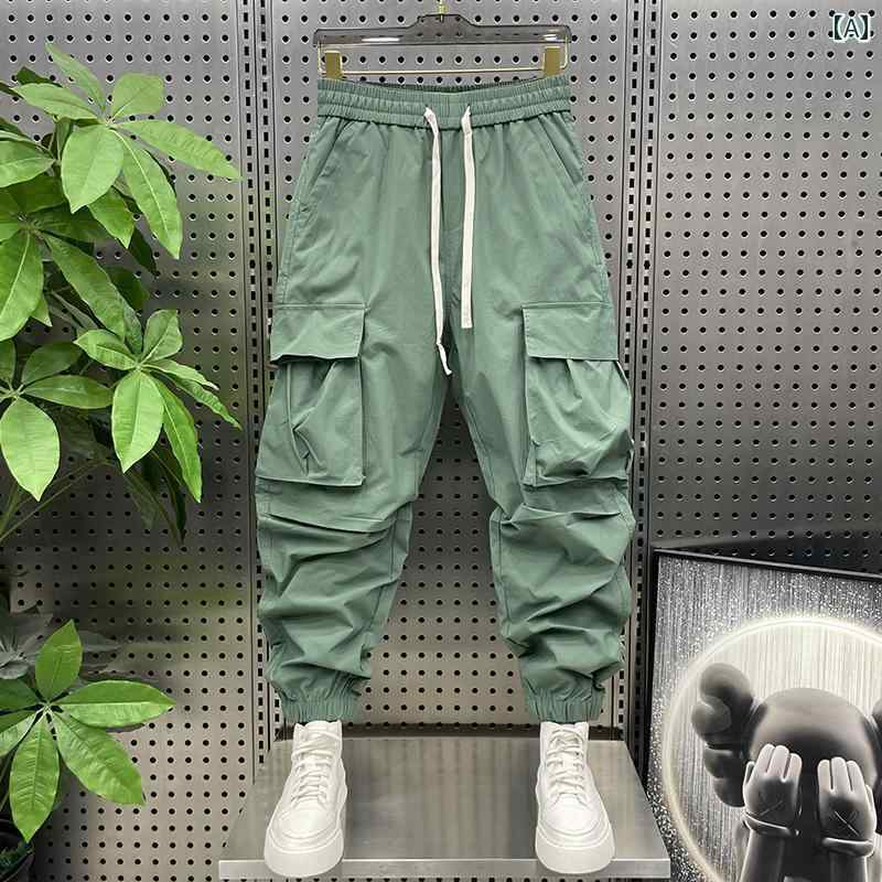 ズボン メンズ カジュアル おしゃれ パンツ 春夏新 トレンド 無地 個性 レギンス マルチ ポケット