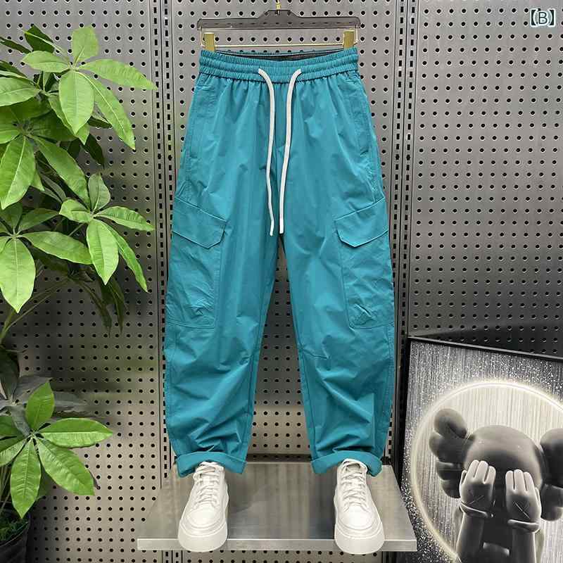 ズボン メンズ カジュアル おしゃれ パンツ 夏 快適 薄手 涼しい 涼しい 速乾 大きめサイズ ポケット 無地 シンプル ストレート