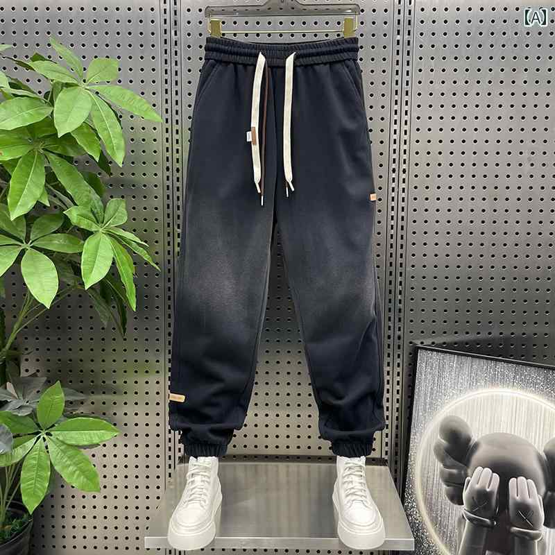 ズボン メンズ カジュアル おしゃれ パンツ 春秋 グラデーション レギンス ストレッチ ウエスト 巾着 スウェット トレンディ