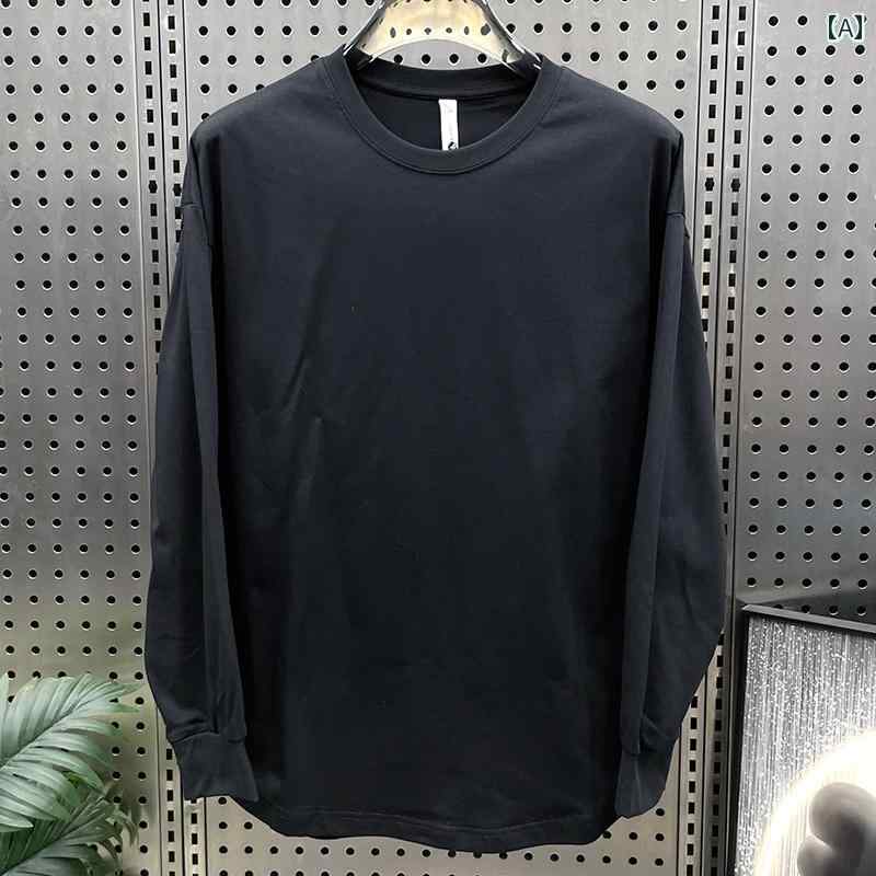 メンズ トップス カジュアル ファッション おしゃれ 秋冬 ソリッドカラー ボトム シャツ ラウンドネック 韓国 アーク 裾 Tシャツ