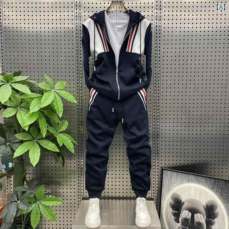 セットアップ メンズ カジュアル おしゃれ 普段使い 春秋 ゆったり スポーツ レジャー トレンディ 韓国 ウェビング スウェットシャツ スウェットパンツ ファッション セット