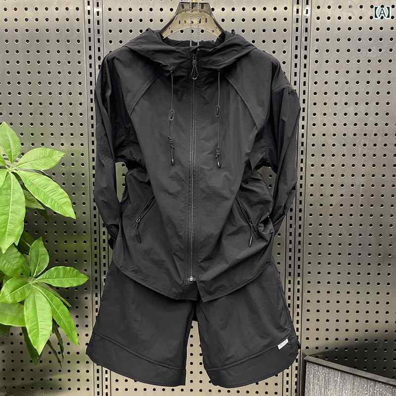 セットアップ メンズ カジュアル おしゃれ 普段使い 夏 スタイリッシュ アウトドア スポーツ ひんやり 快適 速乾 長袖 ショート パンツ トレンディ アウトドア レジャー 2点 セット