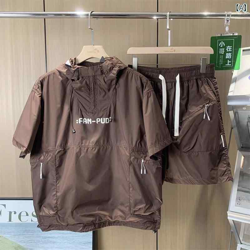 セットアップ メンズ カジュアル おしゃれ 普段使い 夏 速乾 フード トレンディ カップル 洋風 セット ..