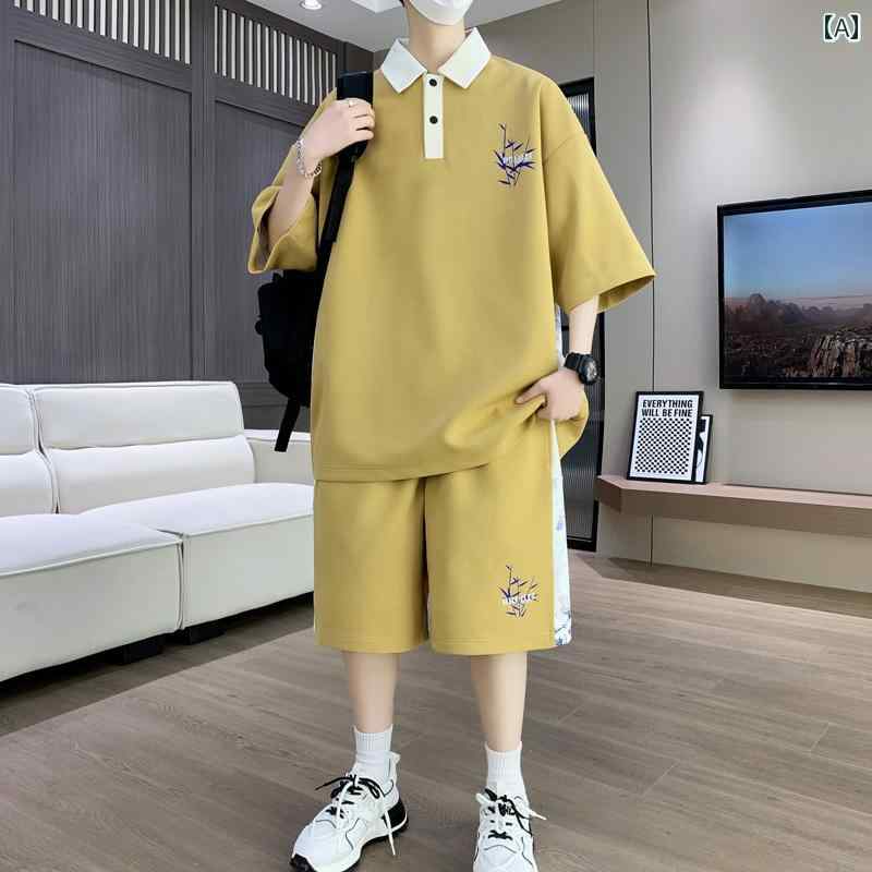 セットアップ メンズ カジュアル おしゃれ 10代 半袖 Tシャツ ポロシャツ 13歳 トレンディ 夏