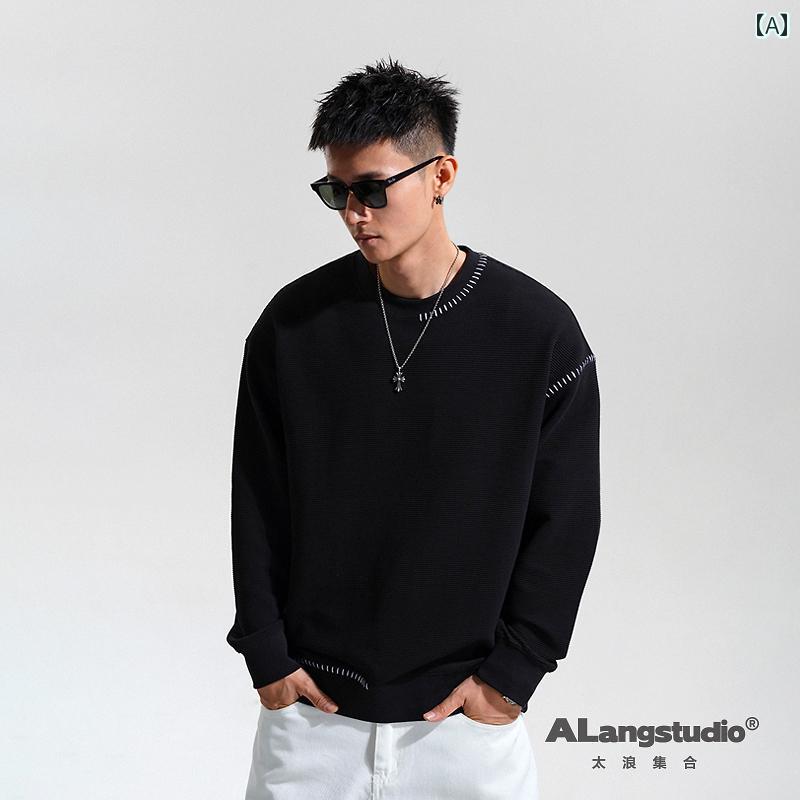 メンズ トップス カジュアル ファッション おしゃれ 無地 刺繍 スウェットシャツ 春秋 トレンディ トレンド プルオーバー ラウンドネック シャツ ス