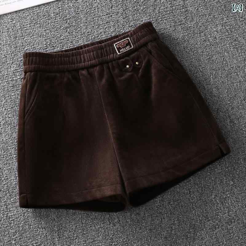 ショートパンツ レディース カジュアル おしゃれ ウィンター ゴールド 起毛 カジュアル パンツ ショート パンツ ハイウエスト スリム アウターウェア ワイドレッグ ブーツ パンツ