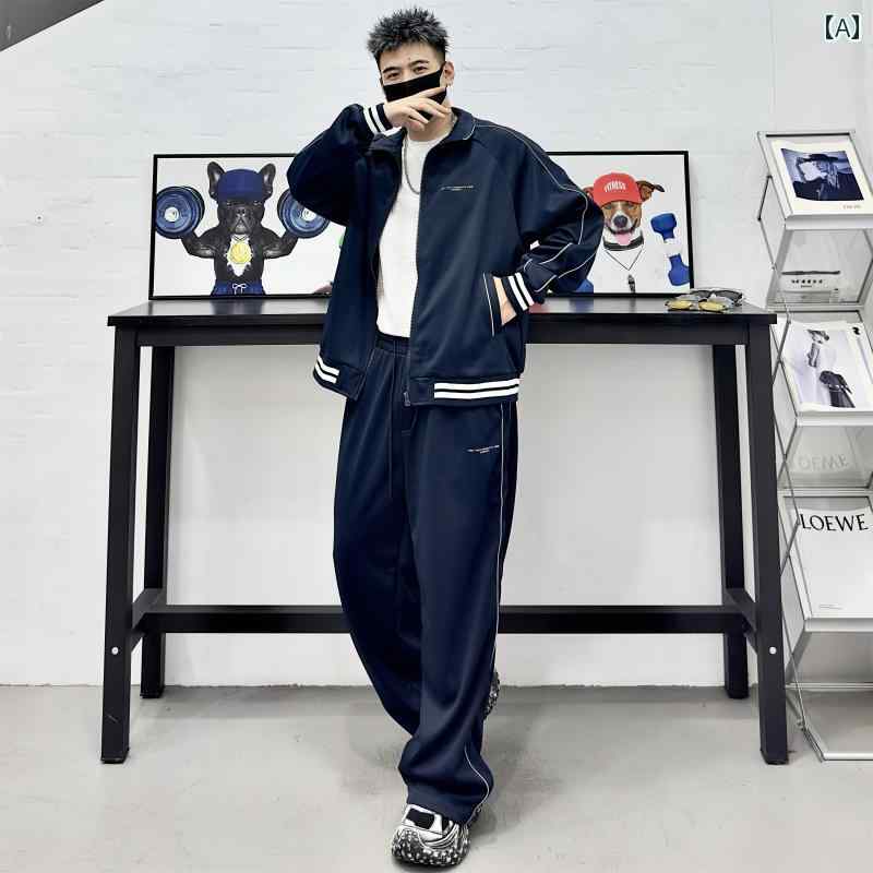 セットアップ メンズ カジュアル おしゃれ 普段使い 春秋 ゆったり スポーツ ストライプ ジャケット ドレープ ストレート パンツ 2点 セット(4)