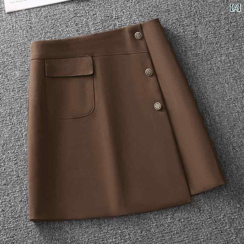 ミニスカート レディース おしゃれ カジュアル デート 女子会 ブラウン aライン アウターウェア 秋 ハイウエスト 厚手 快適 スリム ヒップ ショート