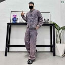 セットアップ メンズ カジュアル おしゃれ 普段使い 韓国 ウォッシュ 加工 加工 施 デニム トレンディ ショルダーパッド ジャケット ゆったり ワイドレッグ...