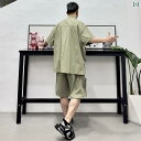セットアップ メンズ カジュアル おしゃれ ワークシャツ 夏 薄手 涼しい 涼しい 立体 裁断 マルチ ポケット シャツ ゆったり 1667 丈 パンツ
