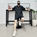 セットアップ メンズ カジュアル おしゃれ 普段使い 夏 シャツ 韓国 シンプル ゆったり 無地 長袖 シャツ ショートパンツ 2点 セット