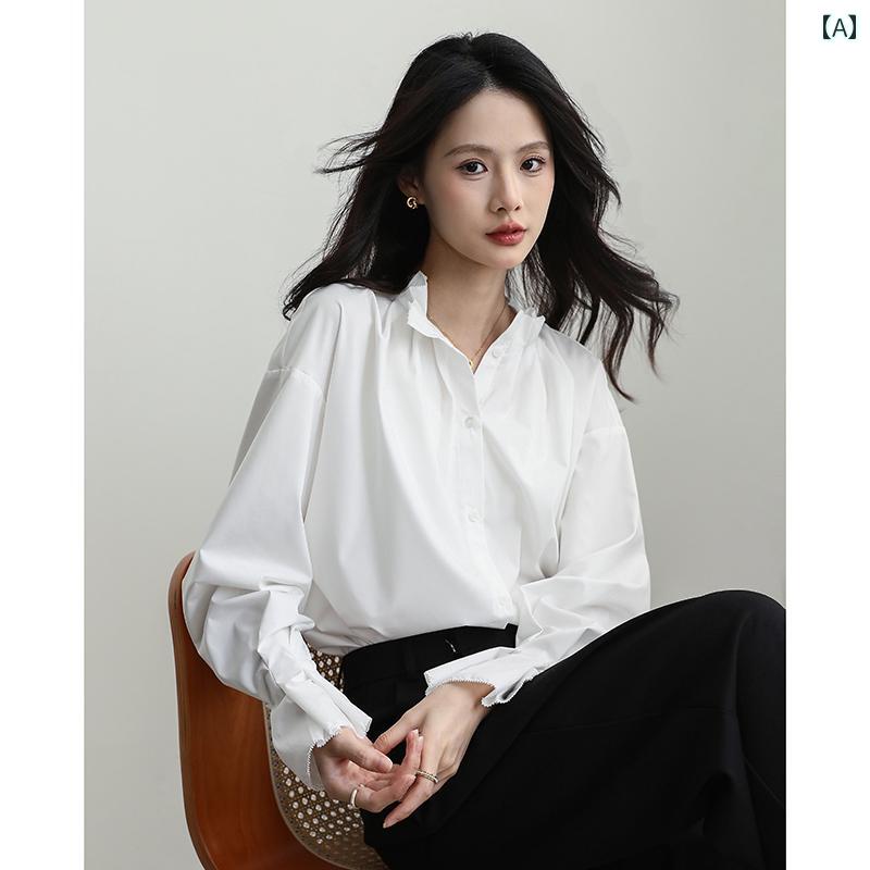シャツ レディース 上品 通勤 オフィス カジュアル XZLDHY フレンチ ホワイト 長袖 美しい 秋 スリム