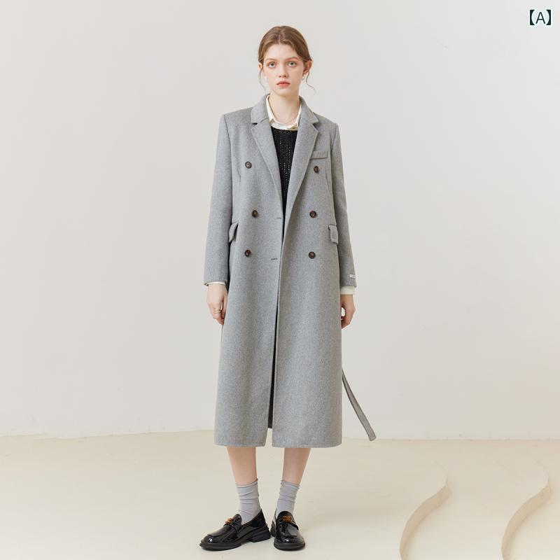 アウター レディース カジュアル おしゃれ 普段使い 冬 ファッション カーキ ウール コート ロング(4)