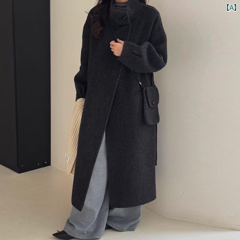 アウター レディース カジュアル おしゃれ 普段使い ウール コート ミディアム 丈 秋冬 ウール コート(4)