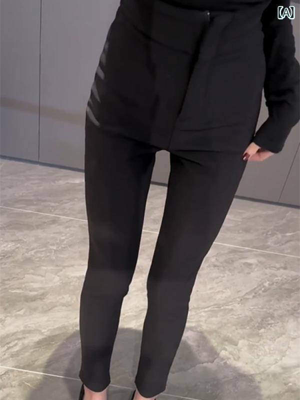 起毛 パンツ レディース カジュアル おしゃれ 秋冬 ハイウエスト 厚手 黒 腹部 コントロール 背 高く スリムに 九分丈