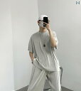 セットアップ メンズ カジュアル おしゃれ 普段使い 無地 縦 ストライプ プリーツ 半袖 シャツ ストレート パンツ イン 2点 セット