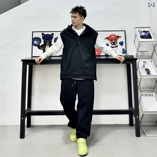 セットアップ メンズ カジュアル おしゃれ 春秋 トレンディ スポーツ ノースリーブベスト 高 ストレッチ フード ベスト パンツ トレンディ セットアップ メンズ カジュアル おしゃれ 春秋 トレンディ スポーツ ノースリーブベスト 高 ストレッチ フード ベスト パンツ トレンディ