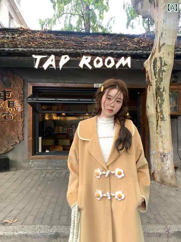 大きめサイズ アウター レディース おしゃれ 卵 イエロー コート ロング ボタン ソリッドカラー コート..