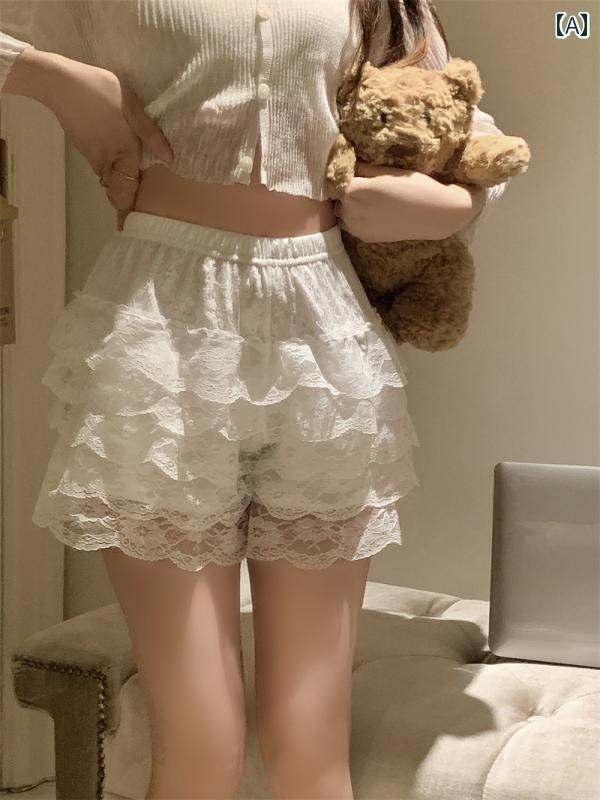 レディース ショートパンツ カジュアル おしゃれ デート 女子会 白 レース レギンス 秋 注意 ケーキ 露..