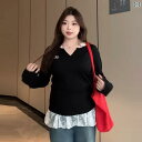 大きめサイズ レディース トップス カジュアル おしゃれ デート 女子会 普段使い 秋 韓国 シック ぽっちゃり スリム ガール ボトム シャツ Tシャツ 2点...