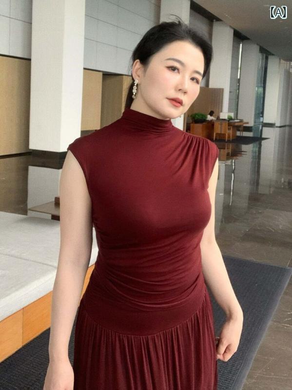 大きめサイズ レディース おしゃれ ファッション カジュアル ぽっちゃり 夏 シンプル Tシャツ ハイウエスト プリーツ ロング スカート 2点 セット